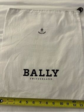 Bally White Cotton Drawstring Logo Bag with Black Print